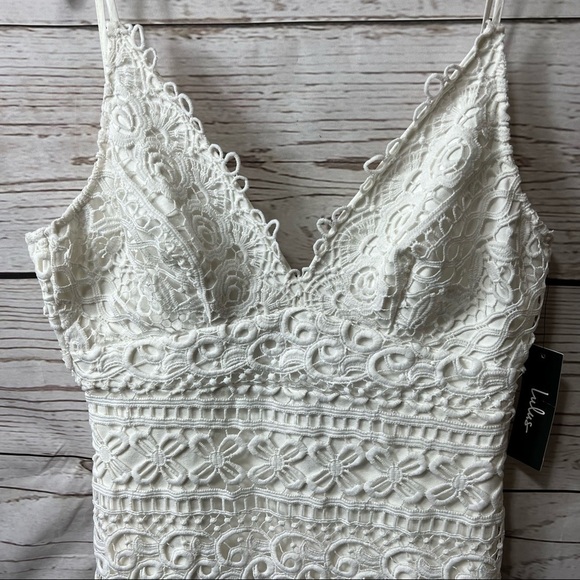 Nwt Lulu’s Miami Nights White Crochet Lace Bodycon Midi Dress - Picture 3 of 10